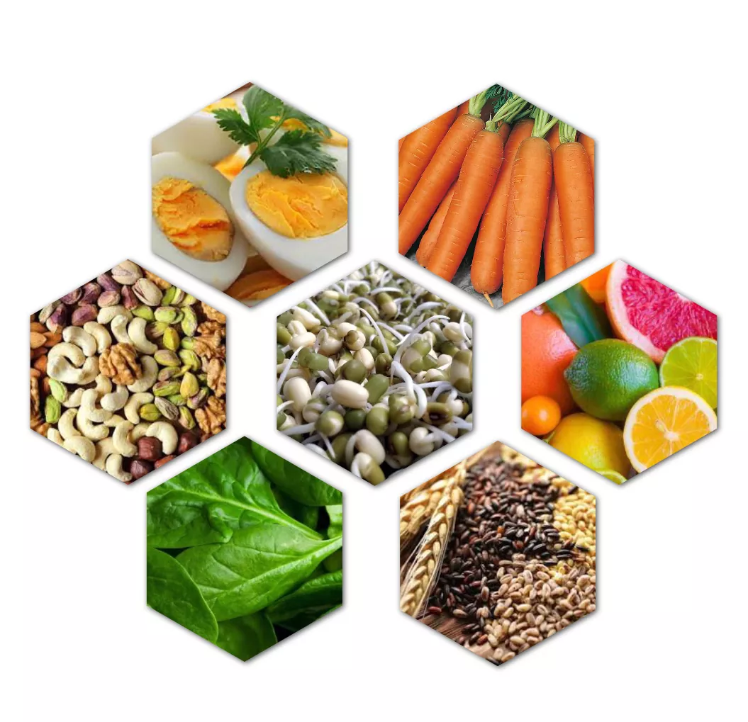 Vegetables, lentils, grains and nuts as hair healthy diet