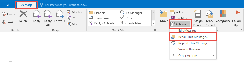 "Recall message" setting options in Outlook