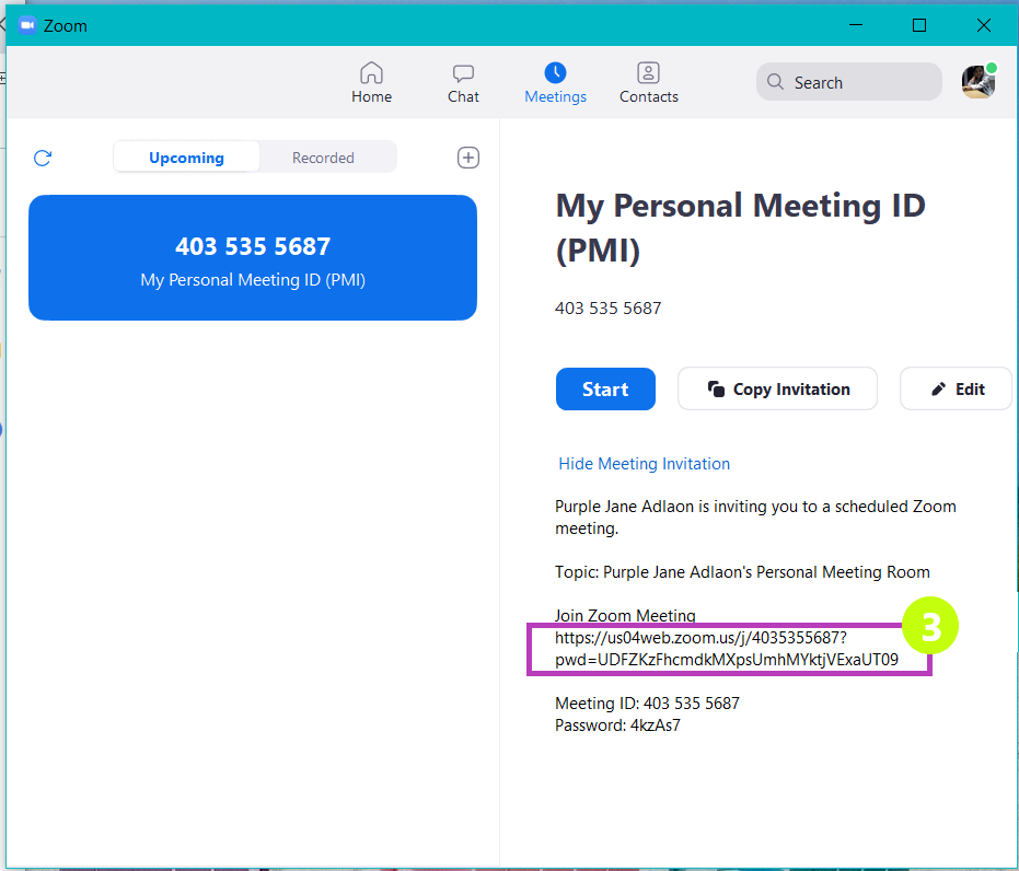 Copy the link under "Join Zoom Meeting"