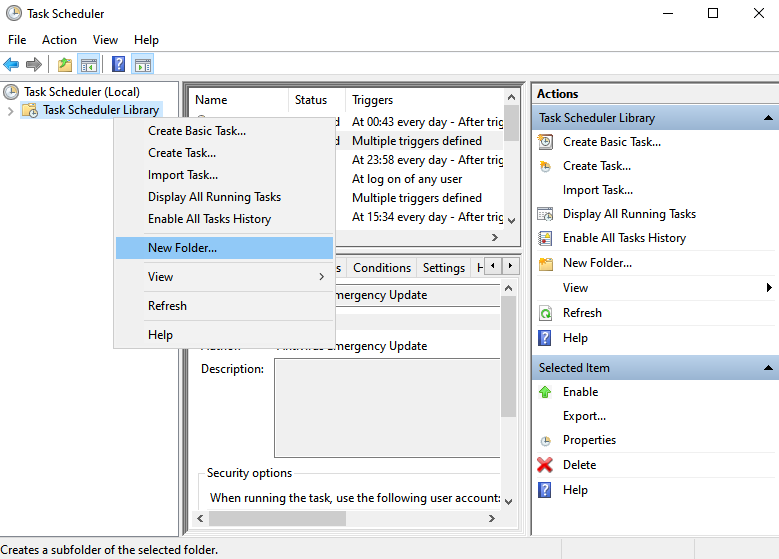 Steps to follow in creating My Task folder in order to empty recycle bin in windows 10