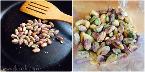 Dry roasting Pistachio in a pan