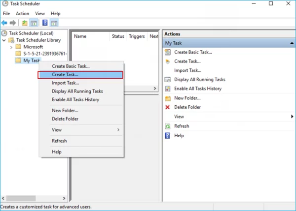 Creating a task of emptying recycle bin in windows 10