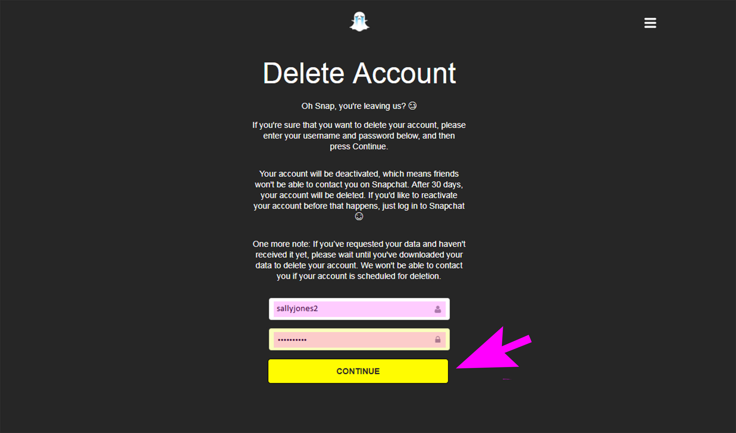 delete a Snapchat account