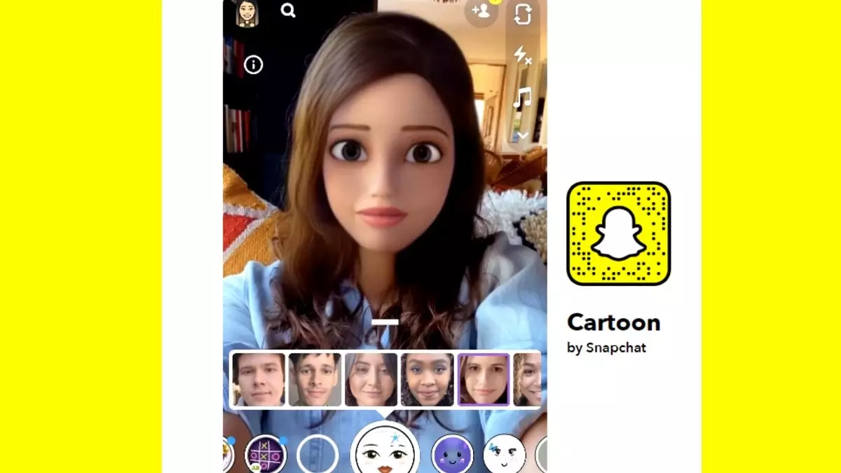 send a snap with the cartoon face lens