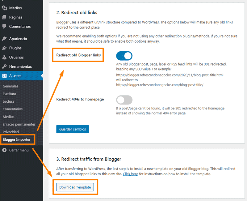 blogger importer redirect